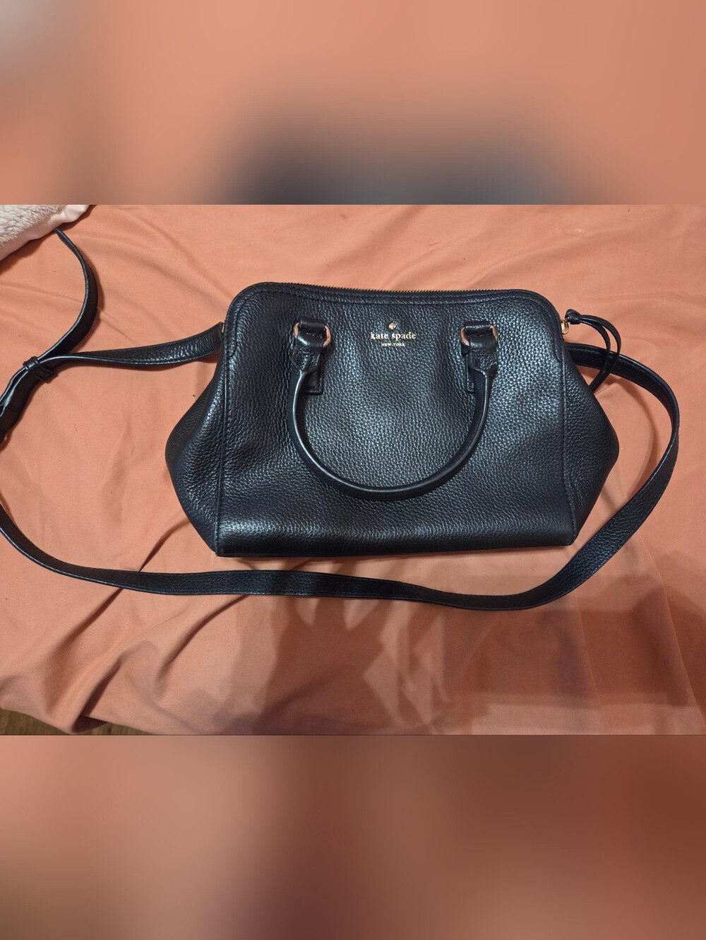 kate spade Black Pebbled Leather Satchel with Gold Hardware